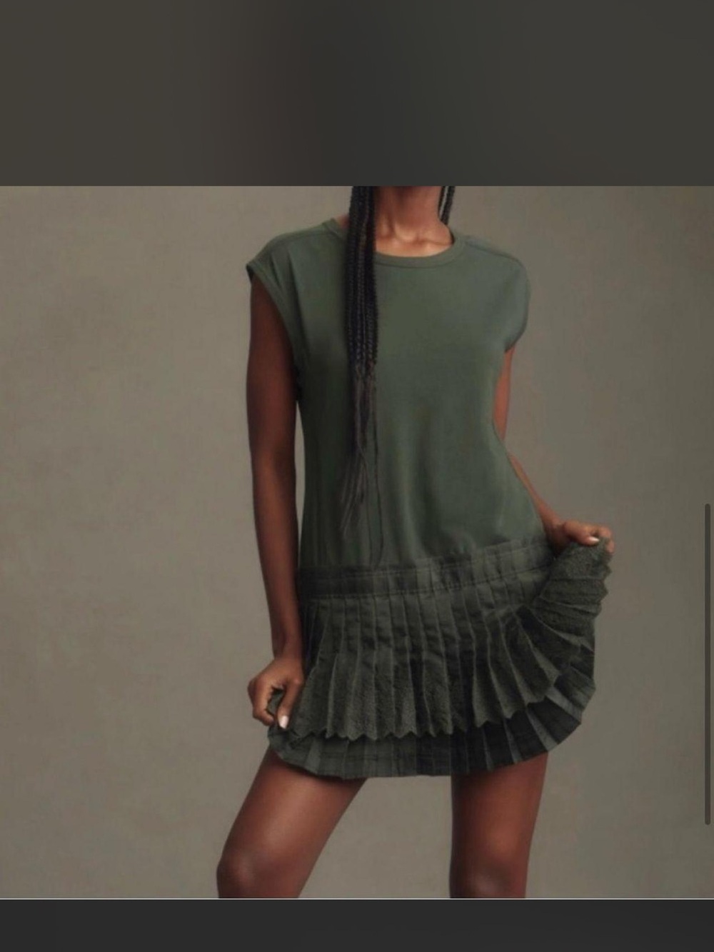 Daily practice -Anthropologie Olive Green Pleated Hem mini Dress